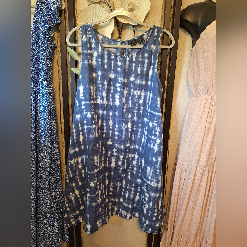 Tahari Indigo Tie-Dye Linen Dress